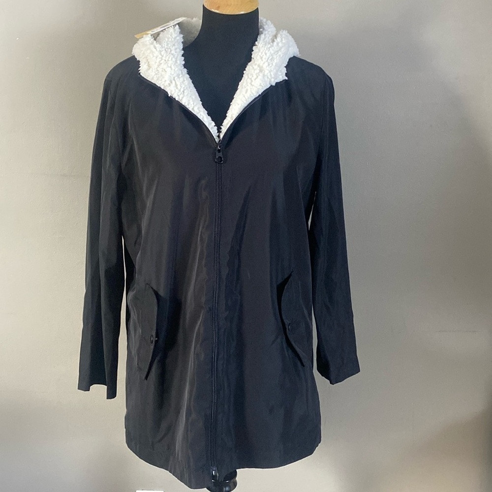 Linda Anderson Sherpa Lined Rain Coat Black Sz M NWT
